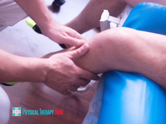 the hands of a physical therapist near orlando florida helping a patient with a leg injury